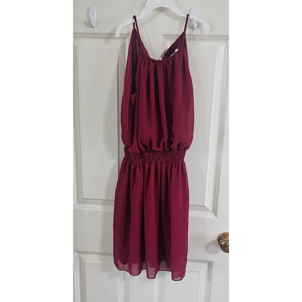 Sweet Storm Brick Red Chiffon Smocked Waist Halter Mini Dress Womens Medium